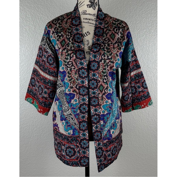 Soft Surroundings NWT Jacket Quilted Lotus Topper Open Front Boho, size PS - Picture 2 of 12